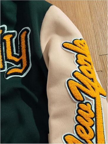 GORGLITTER Men's Letter Graphic Varsity Jacket Long Sleeve Striped Trim Button Bomber Jackets in Kuwait