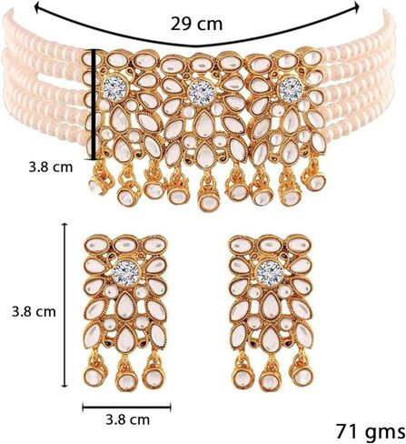 Aheli فو كوندان اللؤلؤ قلادة الأزهار فو اللؤلؤ قلادة مع القرط الهندي التقليدي بوليوود مجموعة مجوهرات العرقية هدية للنساء in Kuwait