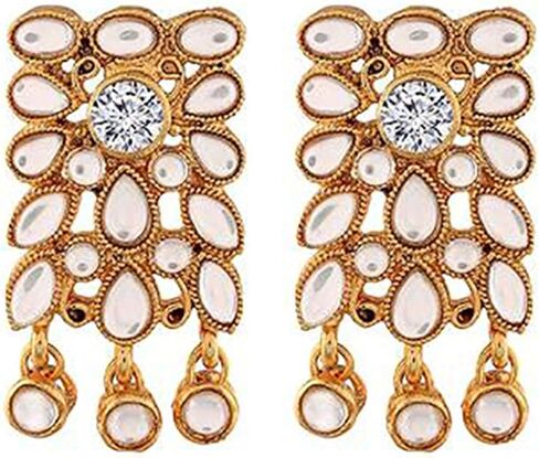 Aheli فو كوندان اللؤلؤ قلادة الأزهار فو اللؤلؤ قلادة مع القرط الهندي التقليدي بوليوود مجموعة مجوهرات العرقية هدية للنساء in Kuwait