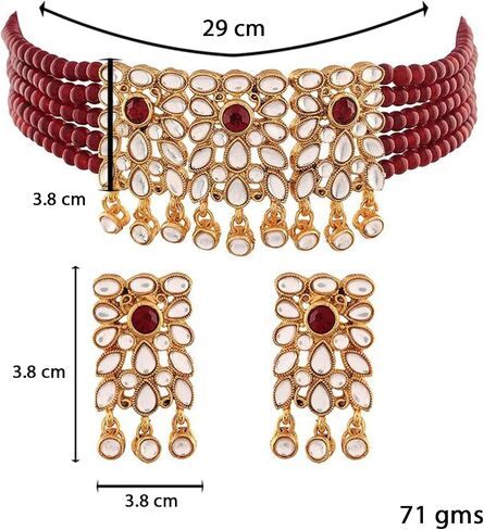 Aheli Faux Kundan Pearl Floral Choker Faux Pearl Necklace with Earring Indian Traditional Bollywood Ethnic Jewelry Set Gift for Women in Saudi Arabia