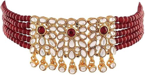 Aheli Faux Kundan Pearl Floral Choker Faux Pearl Necklace with Earring Indian Traditional Bollywood Ethnic Jewelry Set Gift for Women in Saudi Arabia