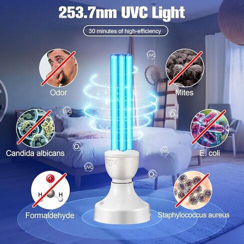 Qualirey 2 Pack 25 Watt UV Light, UVC Lamp with E27 Base and Remote Control, UV Light Bulb for Basement/Bedroom/Kitchen, with Ozone in Kuwait