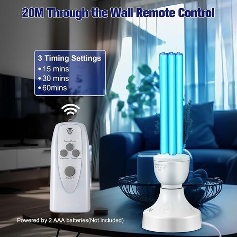 Qualirey 2 Pack 25 Watt UV Light, UVC Lamp with E27 Base and Remote Control, UV Light Bulb for Basement/Bedroom/Kitchen, with Ozone in Kuwait
