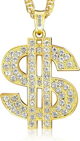 Gold Chain for Men - Halloween Fake Money Chains,Big Gold Dollar Sign Necklace,Rapper Hip Hop 70s 80s 90s Costume in Saudi Arabia