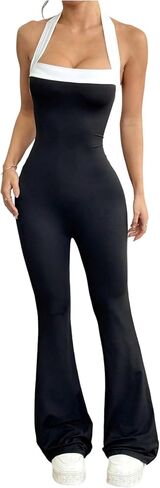WDIRARA Women's Halter Neck Sleeveless Flare Jumpsuits Knot Backless Pants Romper in Saudi Arabia