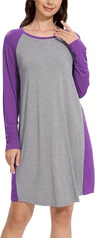 GYS Womens Long Sleeve Nightgowns Viscose from bamboo Sleepwear Soft Christmas Pajama Dress in Kuwait
