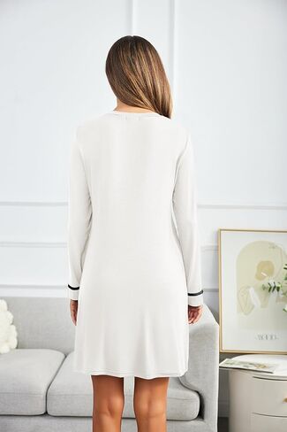 Ekouaer Womens Nightgown V-Neck Sleepwear Long Slevee Button Down Nightshirt in Saudi Arabia