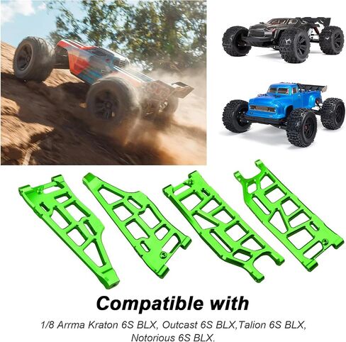 HobbyPark Anodized Aluminum Lower Arms for Arrma Kraton, Notorious, Talion, Outcast 6S Blx – High-Performance Front & Rear Upgrade Set (4-Pack) (Green) in Saudi Arabia