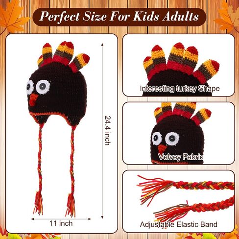 15 Pcs Thanksgiving Turkey Costume 3 Plush Turkey Hat 6 Turkey Glasses with 6 Hairpin, One Size Roasted Turkey Hat Funny Silly Hat for Thanksgiving Party Supplies in Kuwait