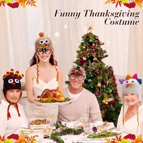15 Pcs Thanksgiving Turkey Costume 3 Plush Turkey Hat 6 Turkey Glasses with 6 Hairpin, One Size Roasted Turkey Hat Funny Silly Hat for Thanksgiving Party Supplies in Kuwait