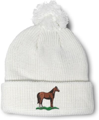 Custom Pom Pom Beanies for Women Quarter Horse Embroidery Skull Cap Winter Hats for Men Acrylic One Size in Saudi Arabia