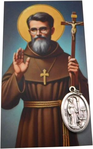 Westmon Works St Maximilian Kolbe Medal Pendant Set with Italian Metal Medallion and Holy Prayer Card in Saudi Arabia