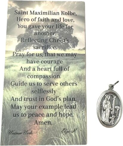 Westmon Works St Maximilian Kolbe Medal Pendant Set with Italian Metal Medallion and Holy Prayer Card in Saudi Arabia