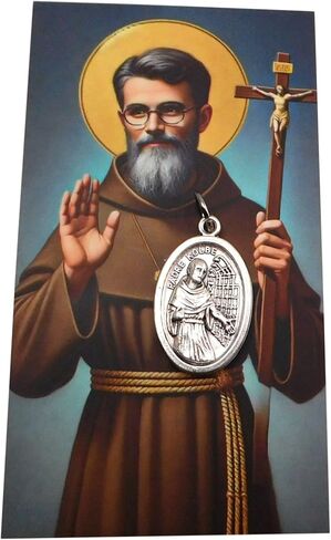 Westmon Works St Maximilian Kolbe Medal Pendant Set with Italian Metal Medallion and Holy Prayer Card in Saudi Arabia