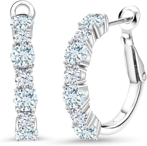 Gem Stone King 925 Sterling Silver Sky Blue Aquamarine Hoop Earrings For Women (2.66 Cttw, Gemstone March Birthstone, Round 4MM and 3MM) in Saudi Arabia