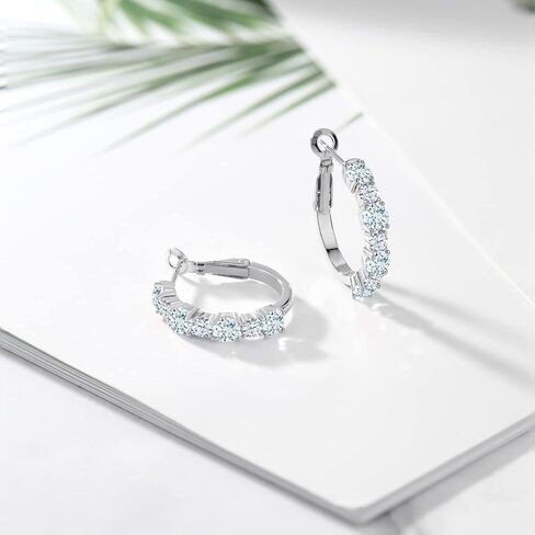 Gem Stone King 925 Sterling Silver Sky Blue Aquamarine Hoop Earrings For Women (2.66 Cttw, Gemstone March Birthstone, Round 4MM and 3MM) in Saudi Arabia