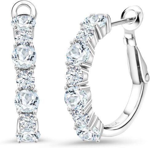 Gem Stone King 925 Sterling Silver Sky Blue Aquamarine Hoop Earrings For Women (2.66 Cttw, Gemstone March Birthstone, Round 4MM and 3MM) in Saudi Arabia
