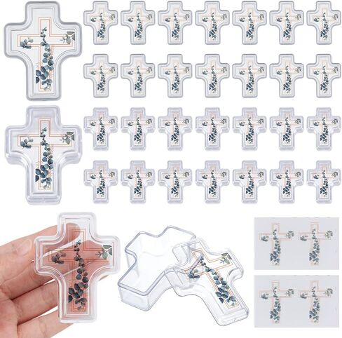 FREEBLOSS 60PCS First Holy Communion Cross Shape Box First Communion Gifts Cross Rosary Case with Stickers Decorative Keepsake Jewelry Holder for Ring Holder, 2.68x2x1in in Saudi Arabia