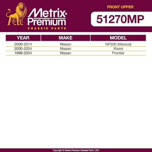 Metrix Premium Chassis Parts - Front Upper Control Arm Bushing Kit Fits 2009-2014 Nissan NP300 (Mexico), 2000-2004 Nissan Xterra, 1998-2004 Nissan Frontier, Replacement K200521, Made in Europe in Saudi Arabia