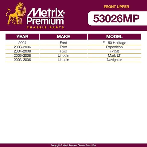 Metrix Premium Chassis Parts - Front Upper Control Arm Bushing Kit Fits 2003-2006 Ford Expedition, 2004-2008 Ford F-150, 2006-2008 Lincoln Mark LT, Replacement K80417, Made in Europe in Saudi Arabia