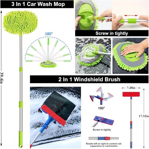 AUTODECO 44Pcs Car Wash Detailing Kit Cleaning Kits with Foam Gun Sprayer Wash Mop with Long Handle Collapsible Bucket Large Wash Mitt Towels Complete Interior Exterior Car Washing Supply Set Black in Kuwait
