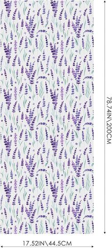 Stained Glass Window Privacy Film, Removable Static Cling Purple Lavender Floral Frosted Film Decorative UV Resistant, Window Clings Privacy Film for Bathroom Glass Windows 17.52" x 78.74" in Kuwait