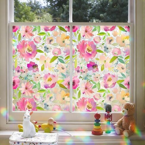 فيلم الخصوصية للنوافذ الزجاجية، ملصقات ثابتة مزخرفة بالزهور، لون نافذة قوس قزح لتزيين غرفة المنزل، ملصقات باب السيارة مع تأثير قزحي الألوان، قابلة للإزالة in Kuwait