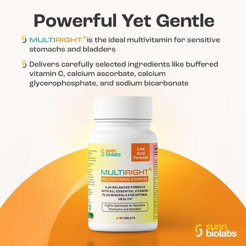 متعدد الحقوق | فيتامينات متعددة منخفضة الحموضة للمعدة الحساسة والمثانة أو IC | 14 فيتامين و14 معدن | صديق للمثانة، درجة حموضة متوازنة | سهل الهضم وأقل حمضية | فيتامين سي مخفف | 90 حبة in Kuwait