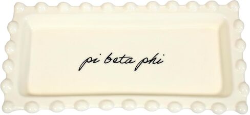 Sorority Shop Pi Beta Phi Jewelry Dish - Rectangular Gloss Finish Ceramic tray with Sorority Name in Cursive Script, Multi-Function Ceramic Ring Dish, Ideal for Jewelry and Keys in Saudi Arabia