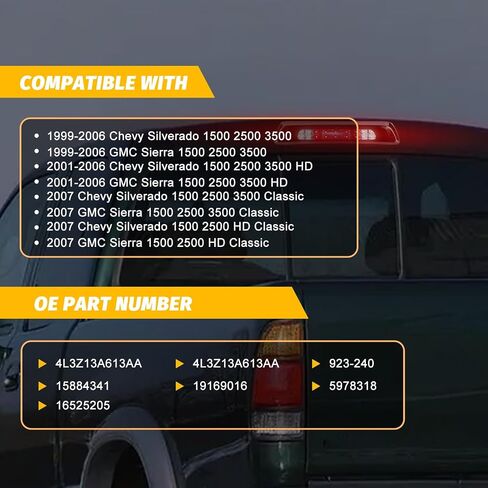 ضوء الفرامل الثالث الثالث، مصباح إيقاف LED عالي التثبيت لسيارة Chevy Silverado/GMC Sierra 1500 2500 3500HD 2007-2013، مصباح ضوء إيقاف البضائع الخلفي في المنتصف، 25890530 923-247 in Kuwait