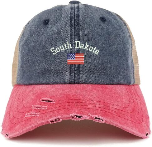 Trendy Apparel Shop South Dakota USA Flag Frayed Bill Trucker Mesh Back Cap in Saudi Arabia