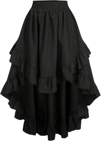 تنورة SOLY HUX النسائية متوسطة الطول مكشكشة بمقاس كبير وخصر مطاطي وحاشية غير متماثلة عالية ومنخفضة للصيف in Kuwait