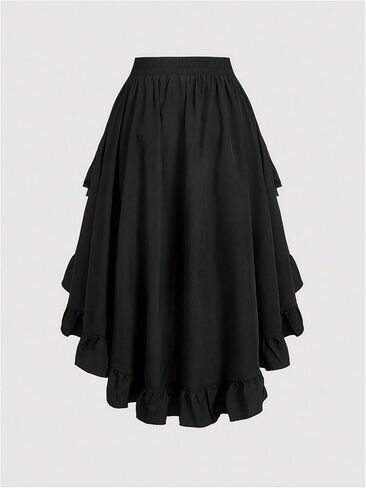 تنورة SOLY HUX النسائية متوسطة الطول مكشكشة بمقاس كبير وخصر مطاطي وحاشية غير متماثلة عالية ومنخفضة للصيف in Kuwait