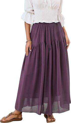 NASHALYLY Maxi Skirt for Women A-Line High Waisted Elastic Chiffon Renaissance Long Skirt in Kuwait