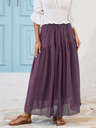 NASHALYLY Maxi Skirt for Women A-Line High Waisted Elastic Chiffon Renaissance Long Skirt in Kuwait