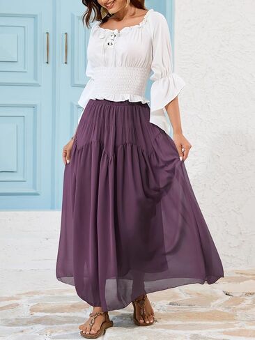 NASHALYLY Maxi Skirt for Women A-Line High Waisted Elastic Chiffon Renaissance Long Skirt in Kuwait
