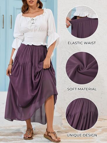 NASHALYLY Maxi Skirt for Women A-Line High Waisted Elastic Chiffon Renaissance Long Skirt in Kuwait