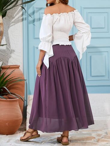 NASHALYLY Maxi Skirt for Women A-Line High Waisted Elastic Chiffon Renaissance Long Skirt in Kuwait