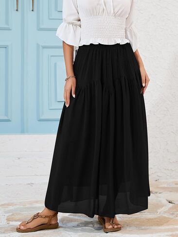 NASHALYLY Maxi Skirt for Women A-Line High Waisted Elastic Chiffon Renaissance Long Skirt in Kuwait