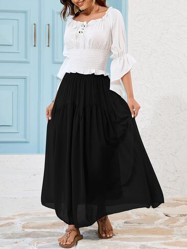 NASHALYLY Maxi Skirt for Women A-Line High Waisted Elastic Chiffon Renaissance Long Skirt in Kuwait
