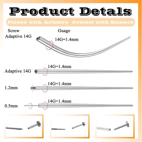 Piercing Taper Ball Grabber Tool for Changing Jewelry - 14G 16G 18G 20G Stainless Steel Flat Back Earrings Applicator Tool Threadless Insertion Pin Thread Body Piercing Kit for Ear Nose Lip in Saudi Arabia