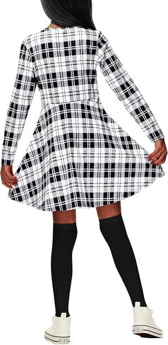 Remimi Halloween Plaid Printed ONE Piece Dress Girls Long Sleeve Knee Dresses 3-14 Years in Saudi Arabia
