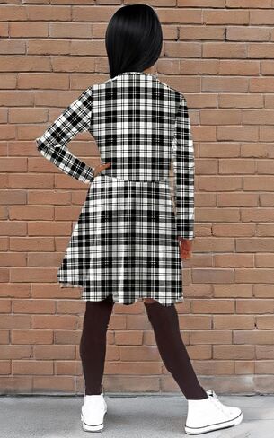 Remimi Halloween Plaid Printed ONE Piece Dress Girls Long Sleeve Knee Dresses 3-14 Years in Saudi Arabia