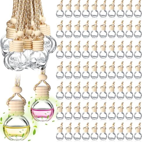 Inbagi 100 Pcs 10ml Car Hanging Perfume Bottle Car Air Freshener Empty Glass Diffuser Bottles Hanging Fragrance Perfume Pendant Refillable Aromatherapy Essential Oils Bottle Auto Ornaments Decor in Saudi Arabia