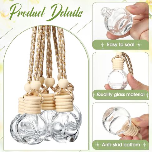 Inbagi 100 Pcs 10ml Car Hanging Perfume Bottle Car Air Freshener Empty Glass Diffuser Bottles Hanging Fragrance Perfume Pendant Refillable Aromatherapy Essential Oils Bottle Auto Ornaments Decor in Saudi Arabia