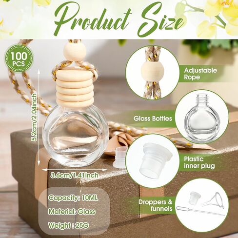 Inbagi 100 Pcs 10ml Car Hanging Perfume Bottle Car Air Freshener Empty Glass Diffuser Bottles Hanging Fragrance Perfume Pendant Refillable Aromatherapy Essential Oils Bottle Auto Ornaments Decor in Saudi Arabia