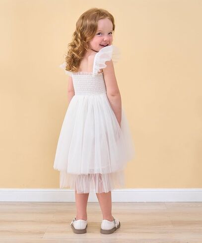 Flower Girls Dress for Wedding Boho Toddler Girls Ruffle Tulle Elegant with Sleeves Garden Party Beach Holiday in Kuwait