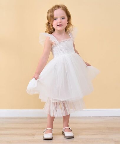 Flower Girls Dress for Wedding Boho Toddler Girls Ruffle Tulle Elegant with Sleeves Garden Party Beach Holiday in Kuwait