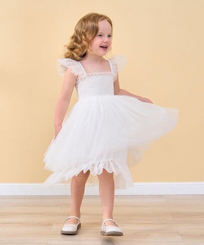 Flower Girls Dress for Wedding Boho Toddler Girls Ruffle Tulle Elegant with Sleeves Garden Party Beach Holiday in Kuwait
