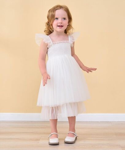 Flower Girls Dress for Wedding Boho Toddler Girls Ruffle Tulle Elegant with Sleeves Garden Party Beach Holiday in Kuwait